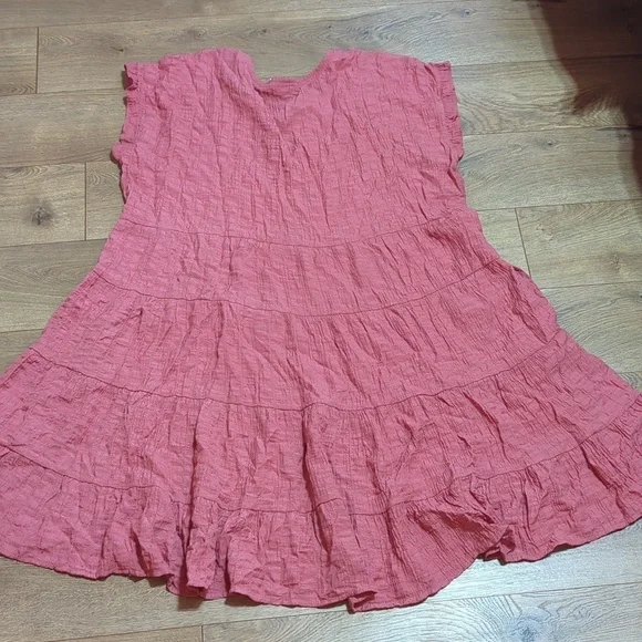 KNOX ROSE Flutter Short Sleeve Textured Tiered A-Line Dress w Pockets Coral XXL - Picture 3 of 8